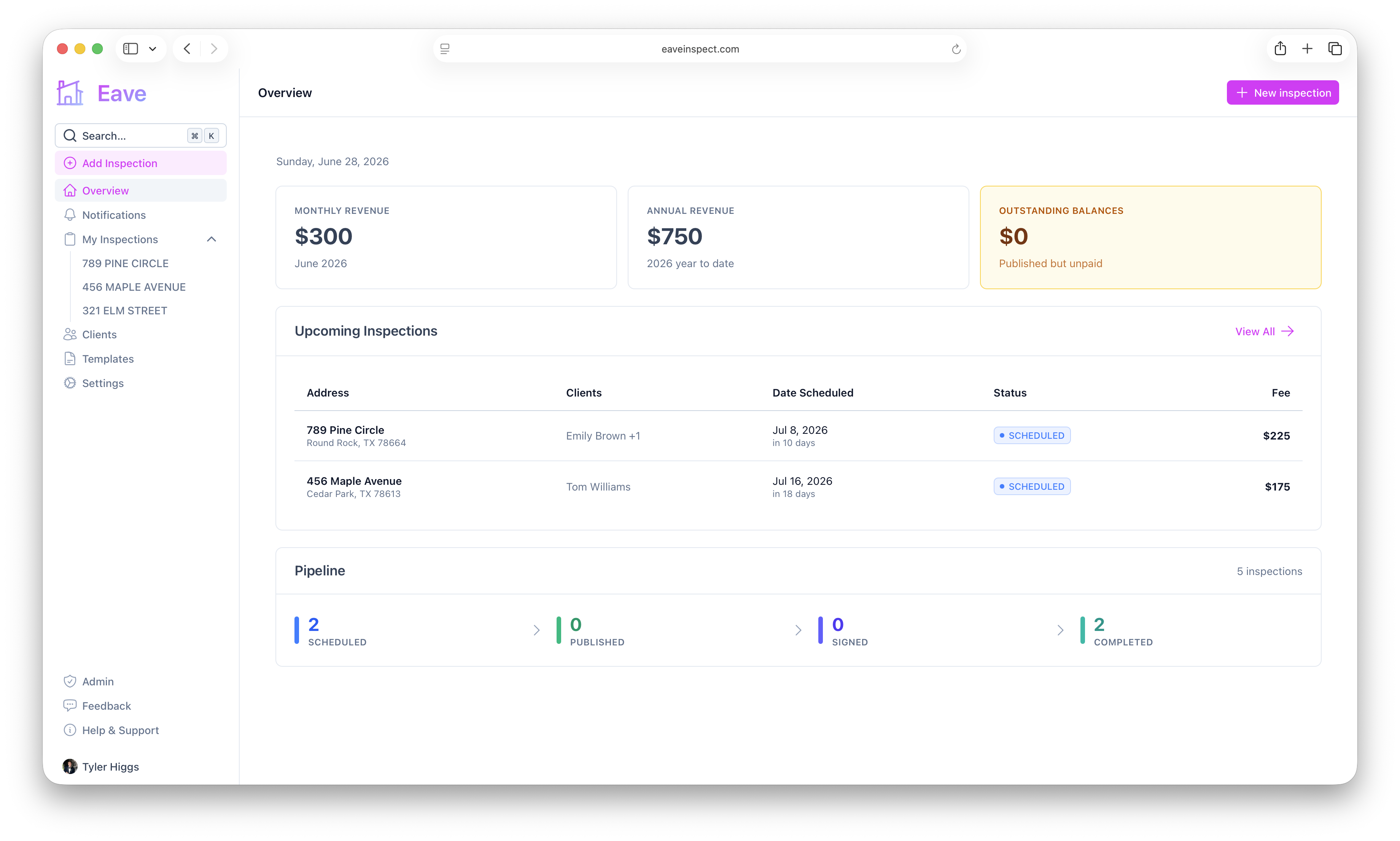 Eave Dashboard
