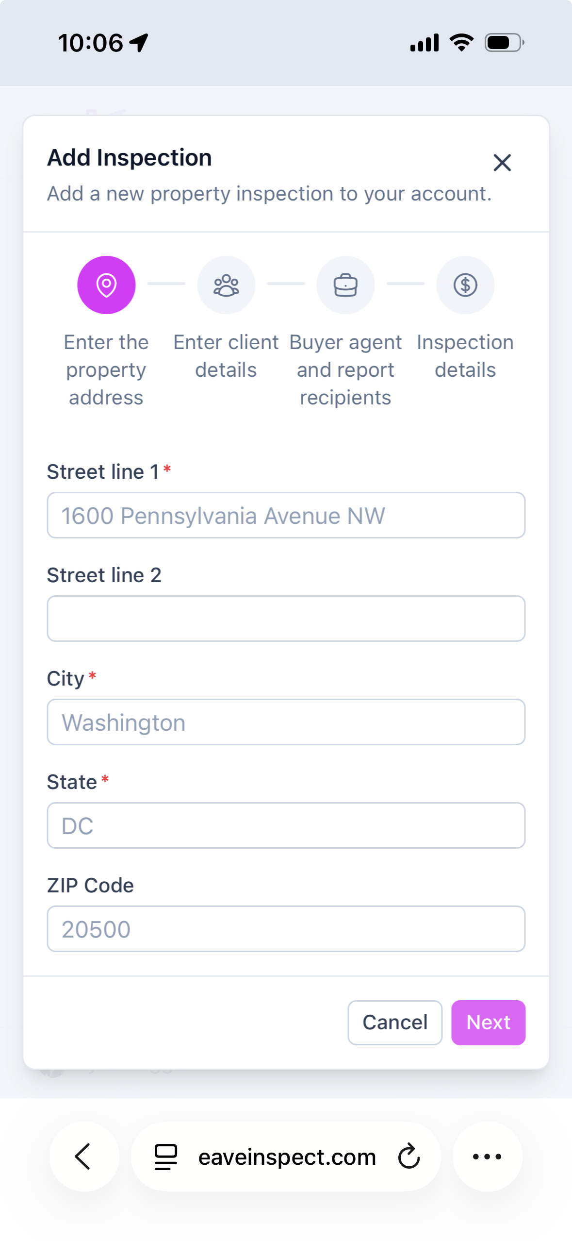 Mobile Add Inspection