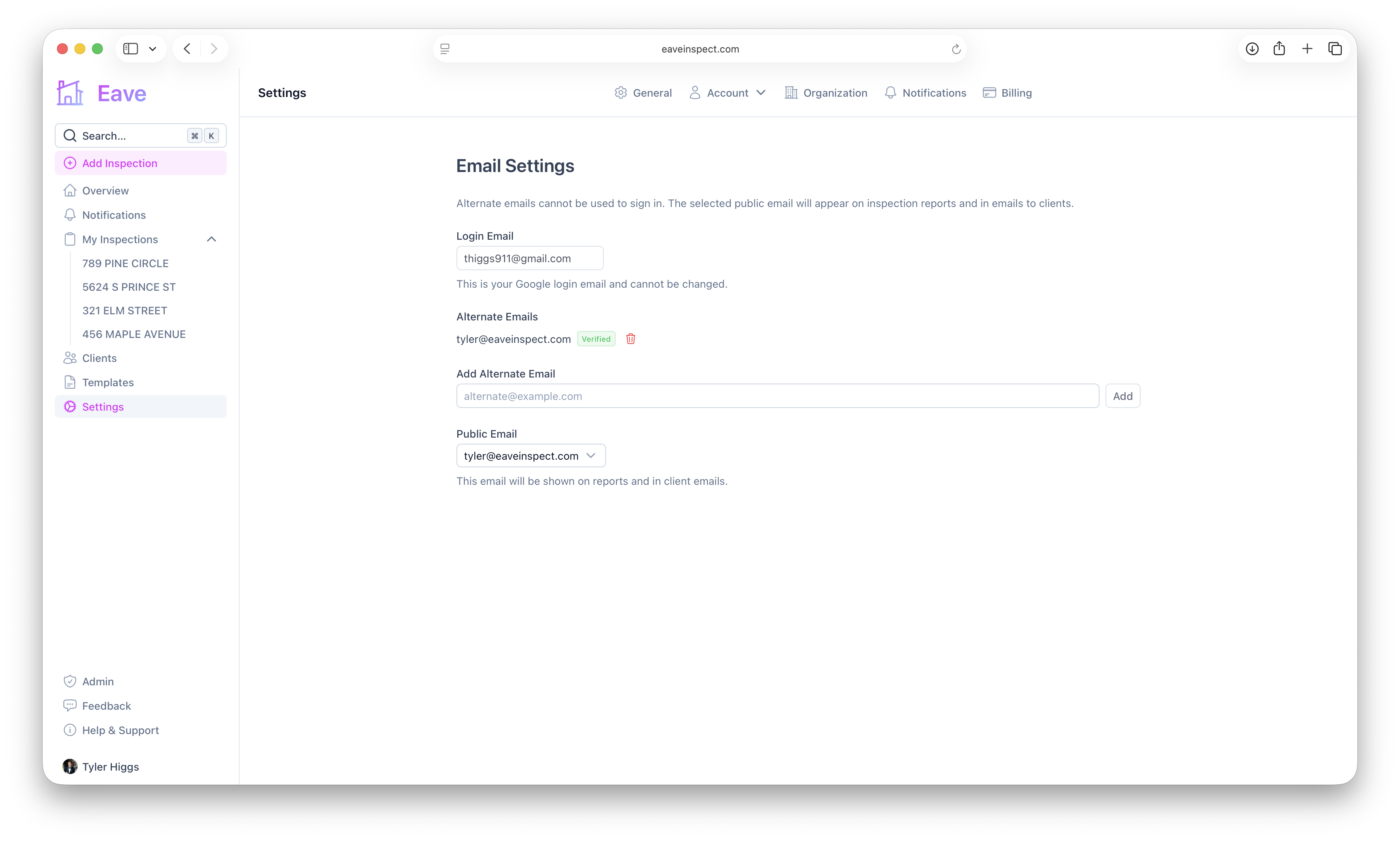 Email settings