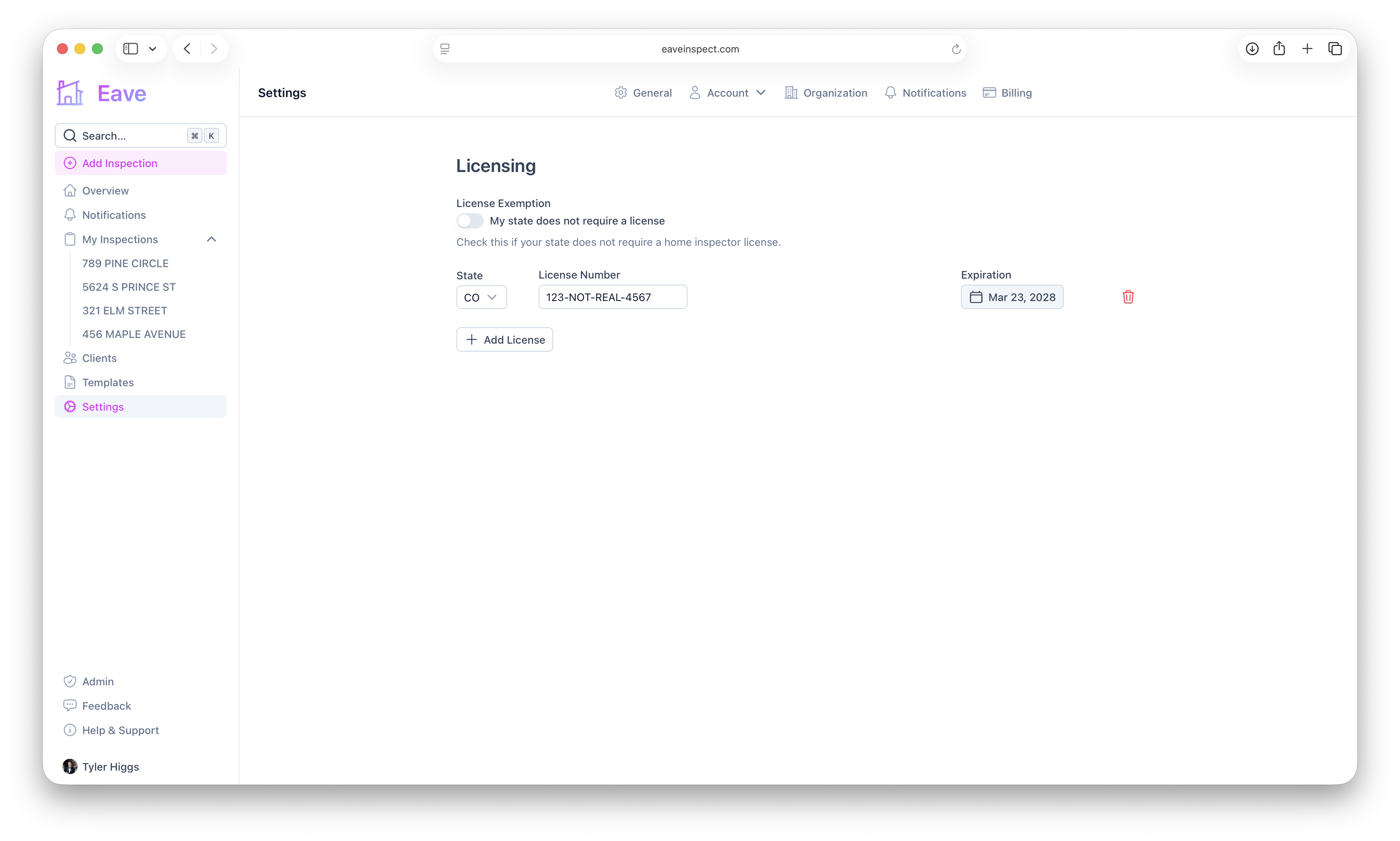 Licensing settings