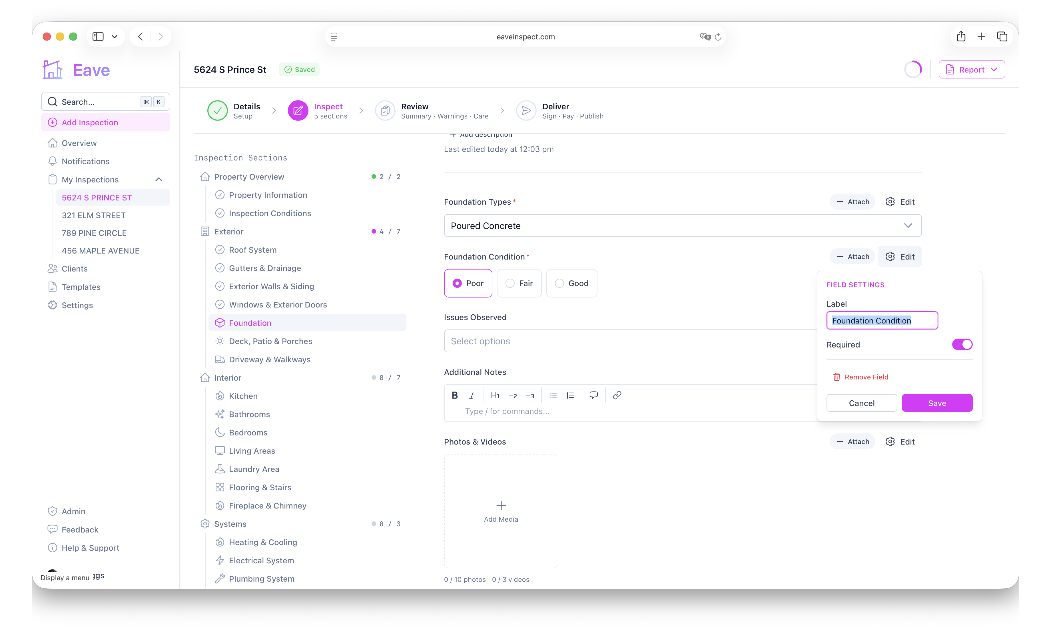 Edit Field Popover