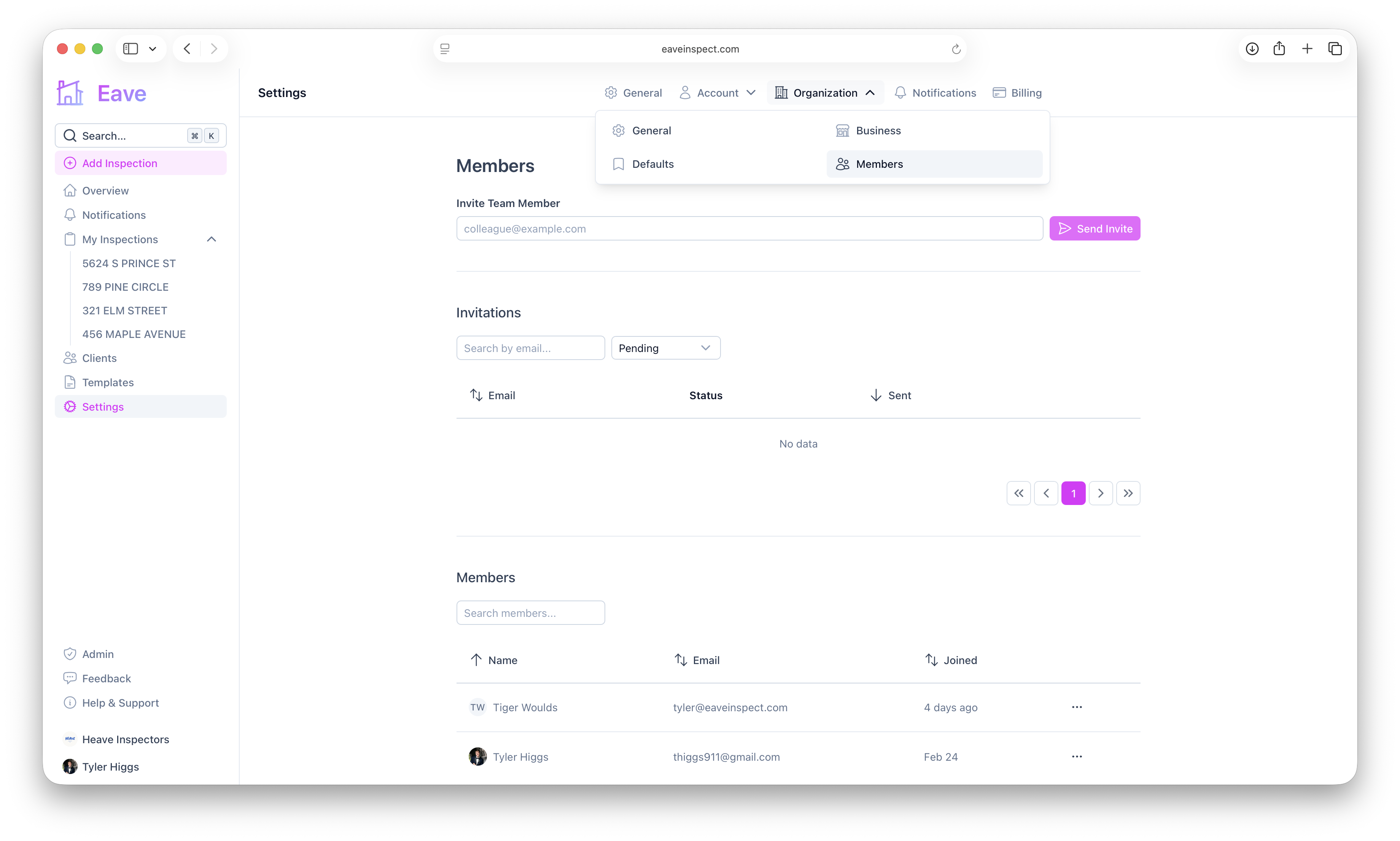 Organization Member Settings