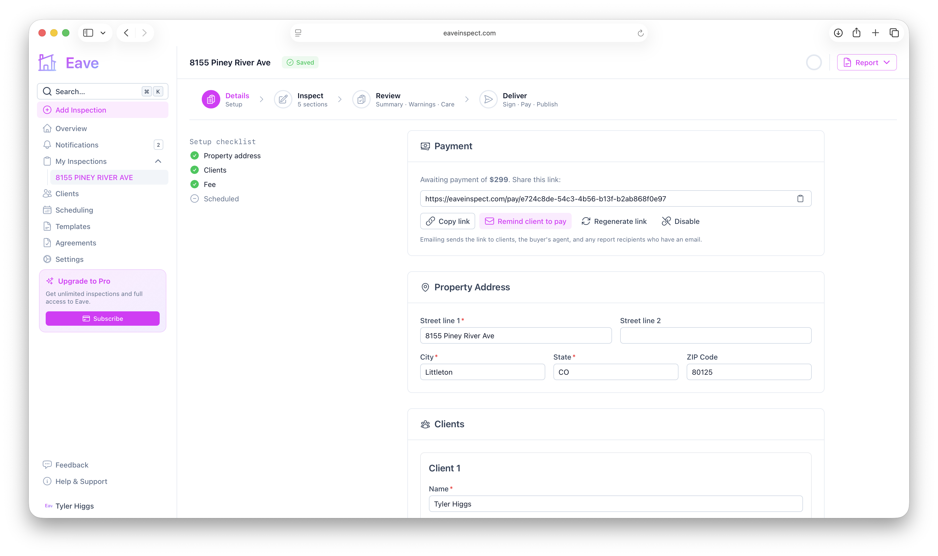 The Payment card with link creation buttons