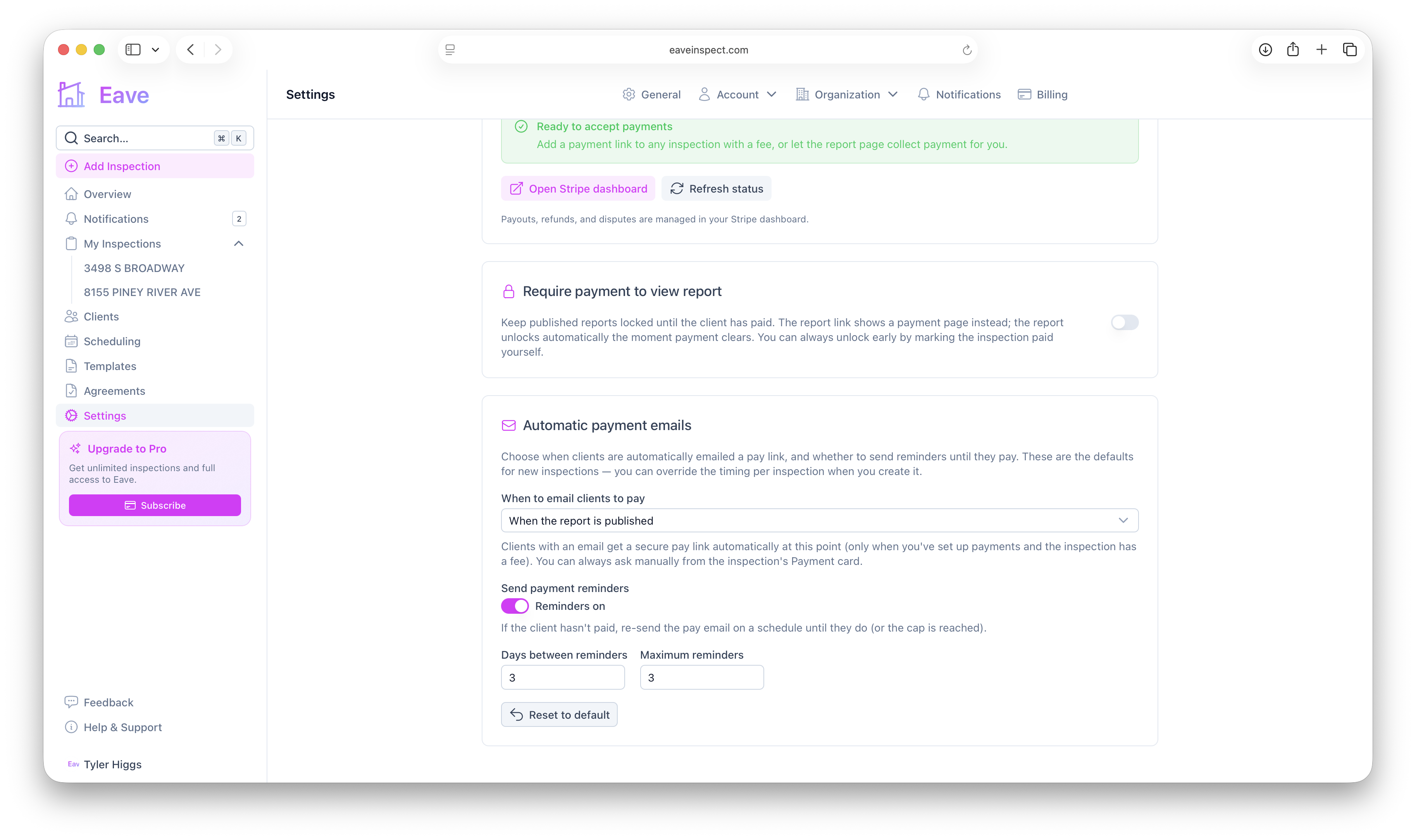 Automatic payment email settings