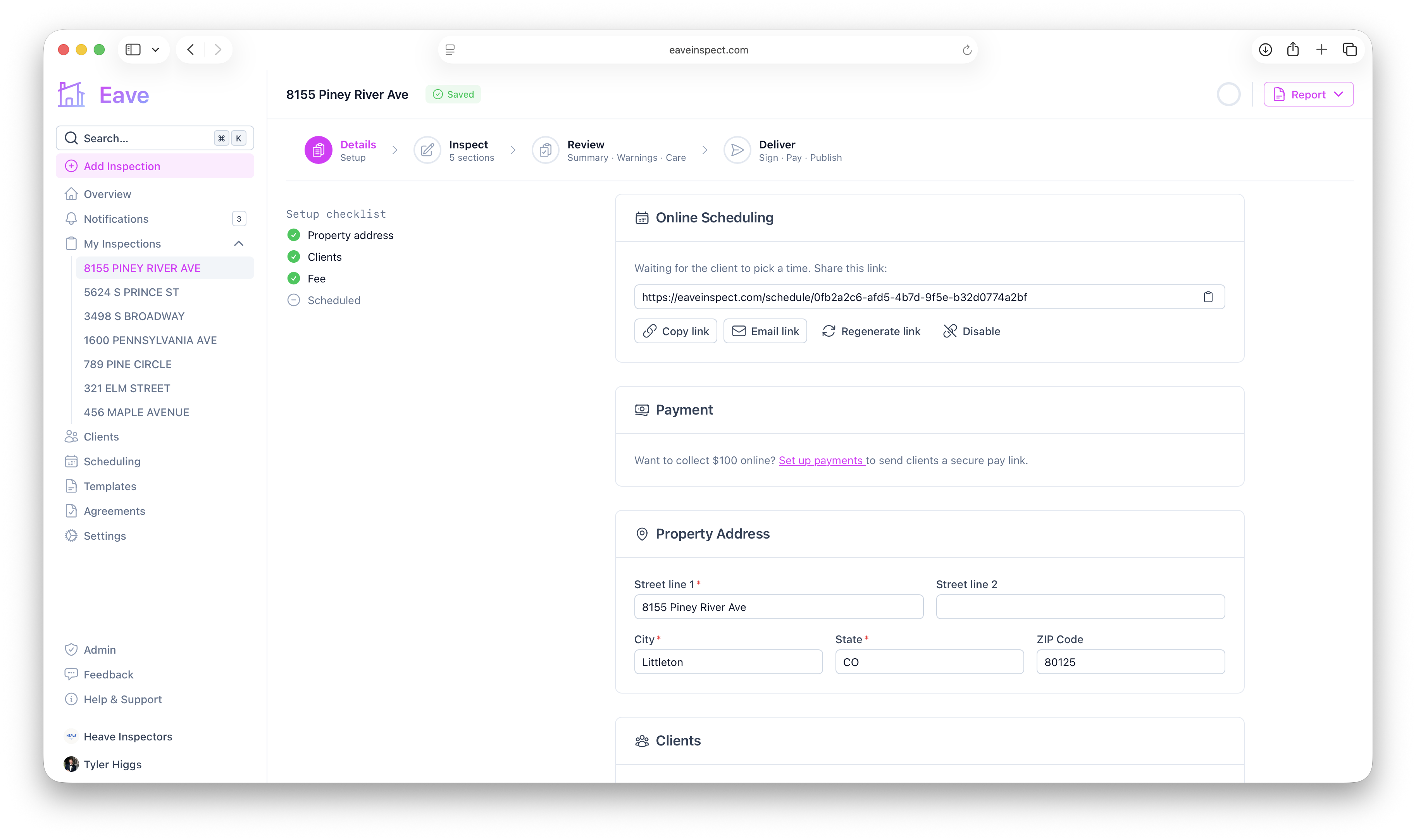 The scheduling card showing an active link with no request yet