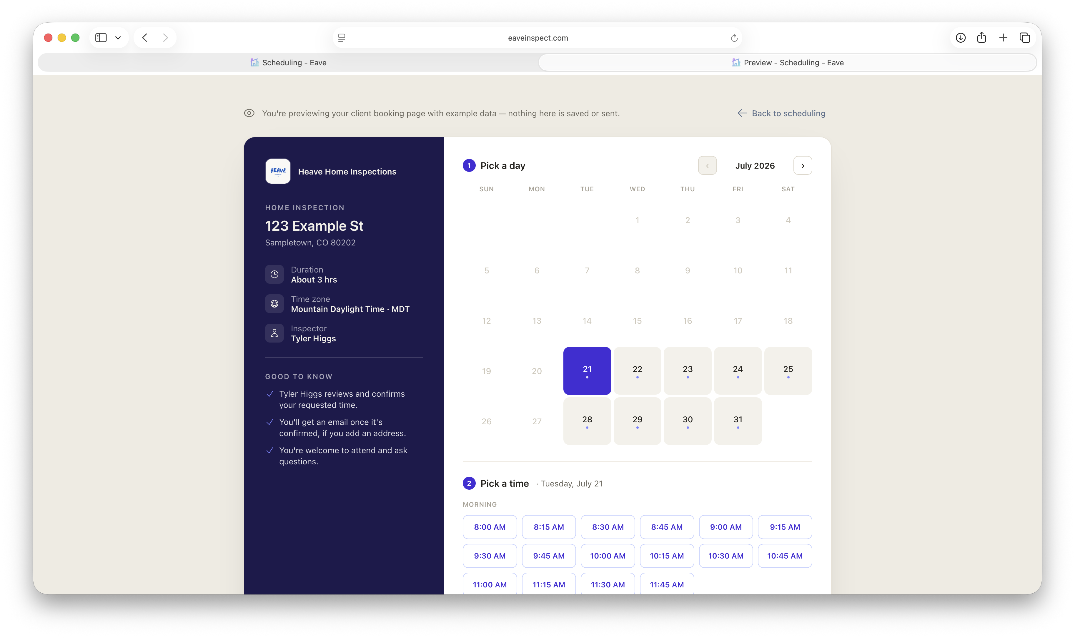 Preview your booking page