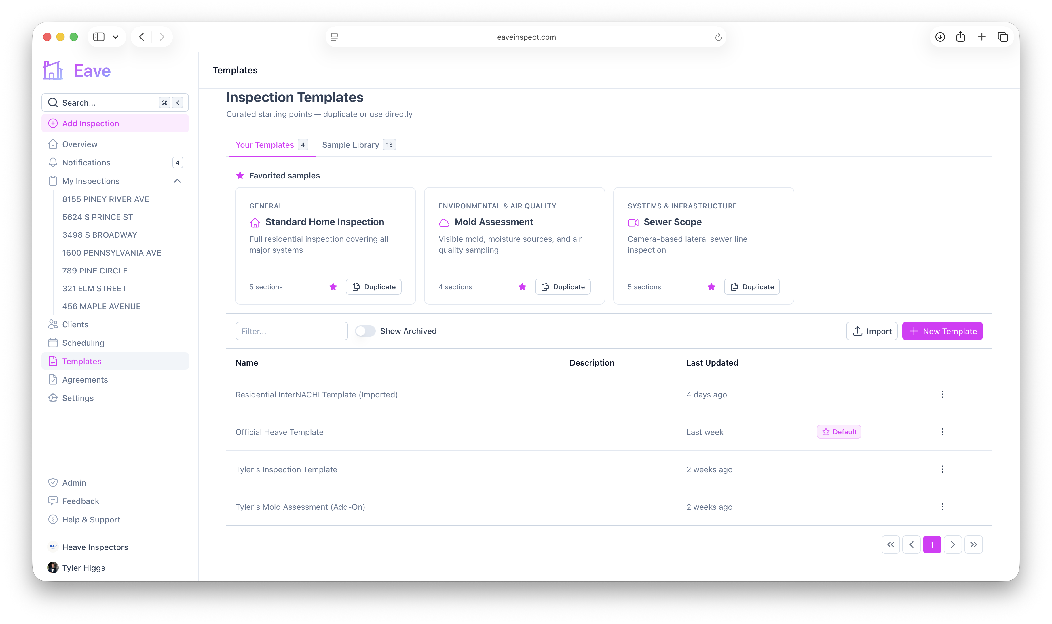Import button on Your Templates