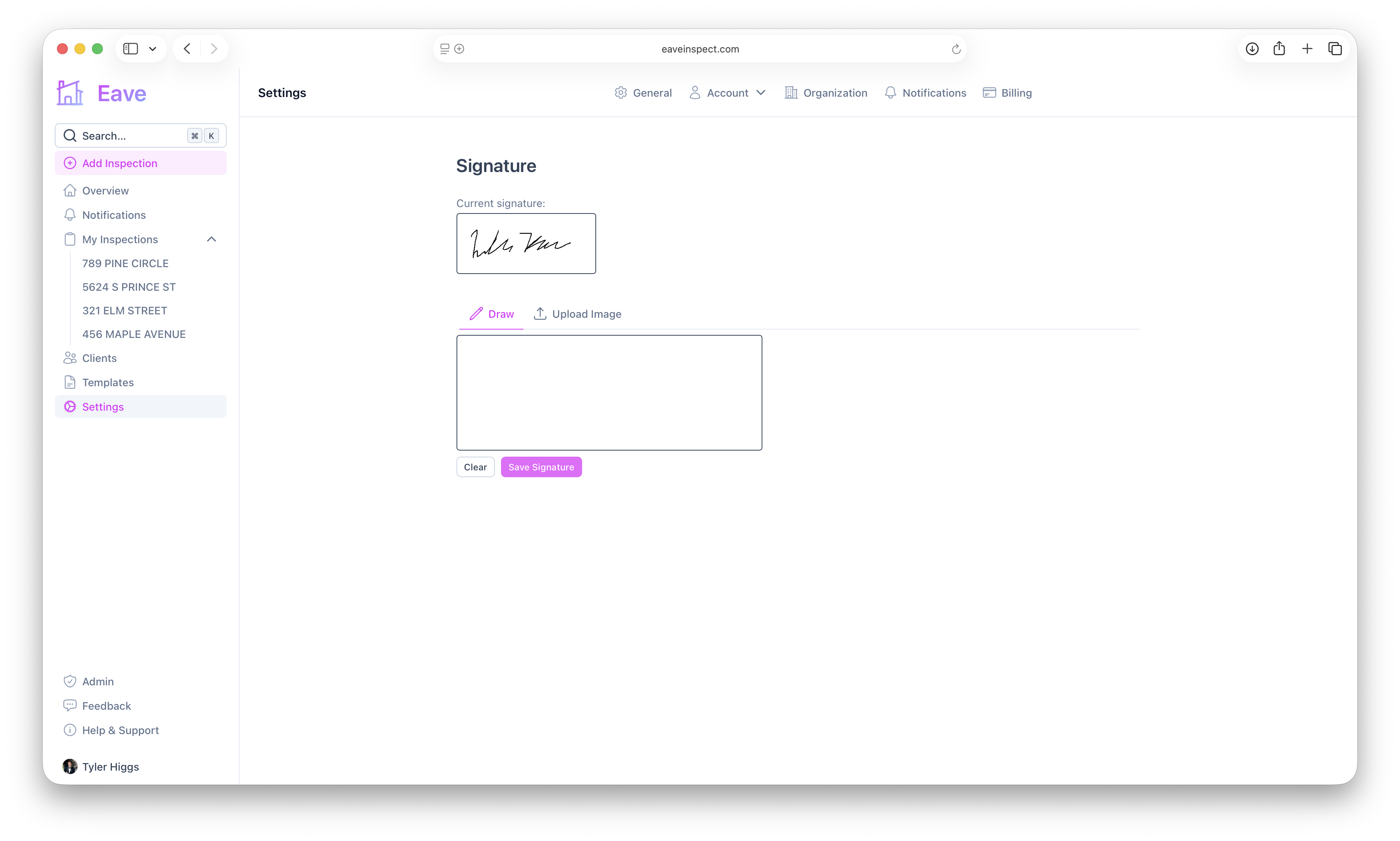 User settings → Signature